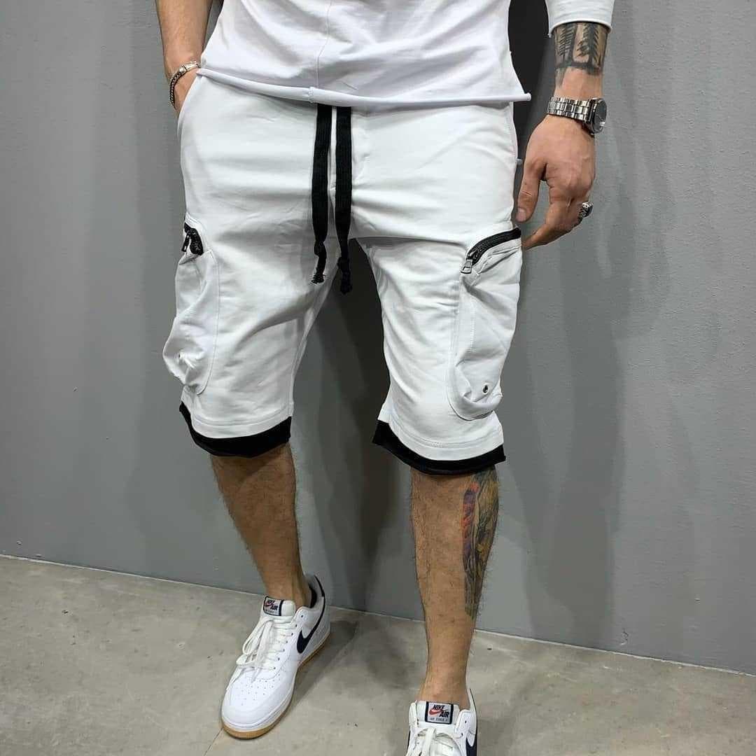 Men's Summer Loose Shorts Jogging Shorts Casual Fitness Street Shorts L white