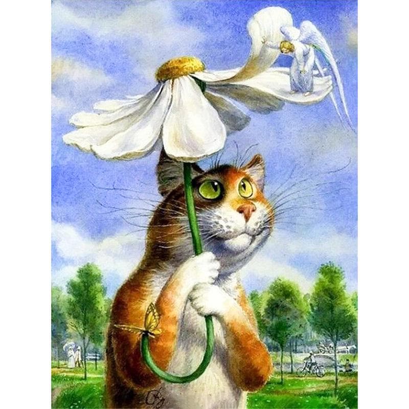 Full Drill Diamond DIY Diamond Painting Umbrella cat Diamond Embroidery Cross Stitch 20X30CM