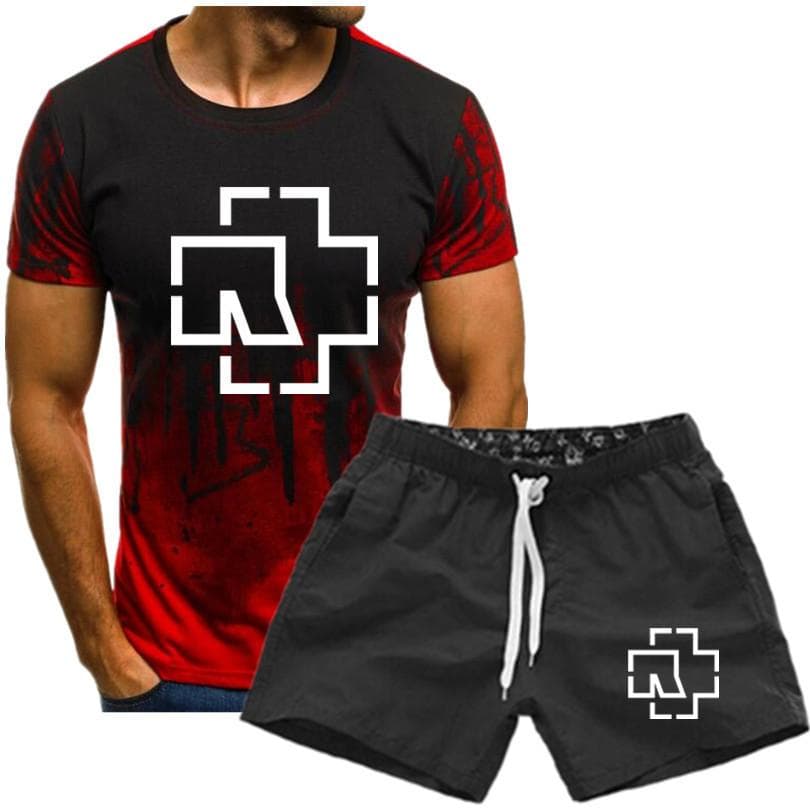 Men's Rammstein Printed T-shirt Fan Short Sleeve Graphic T-shirt Summer Men's Suit M red