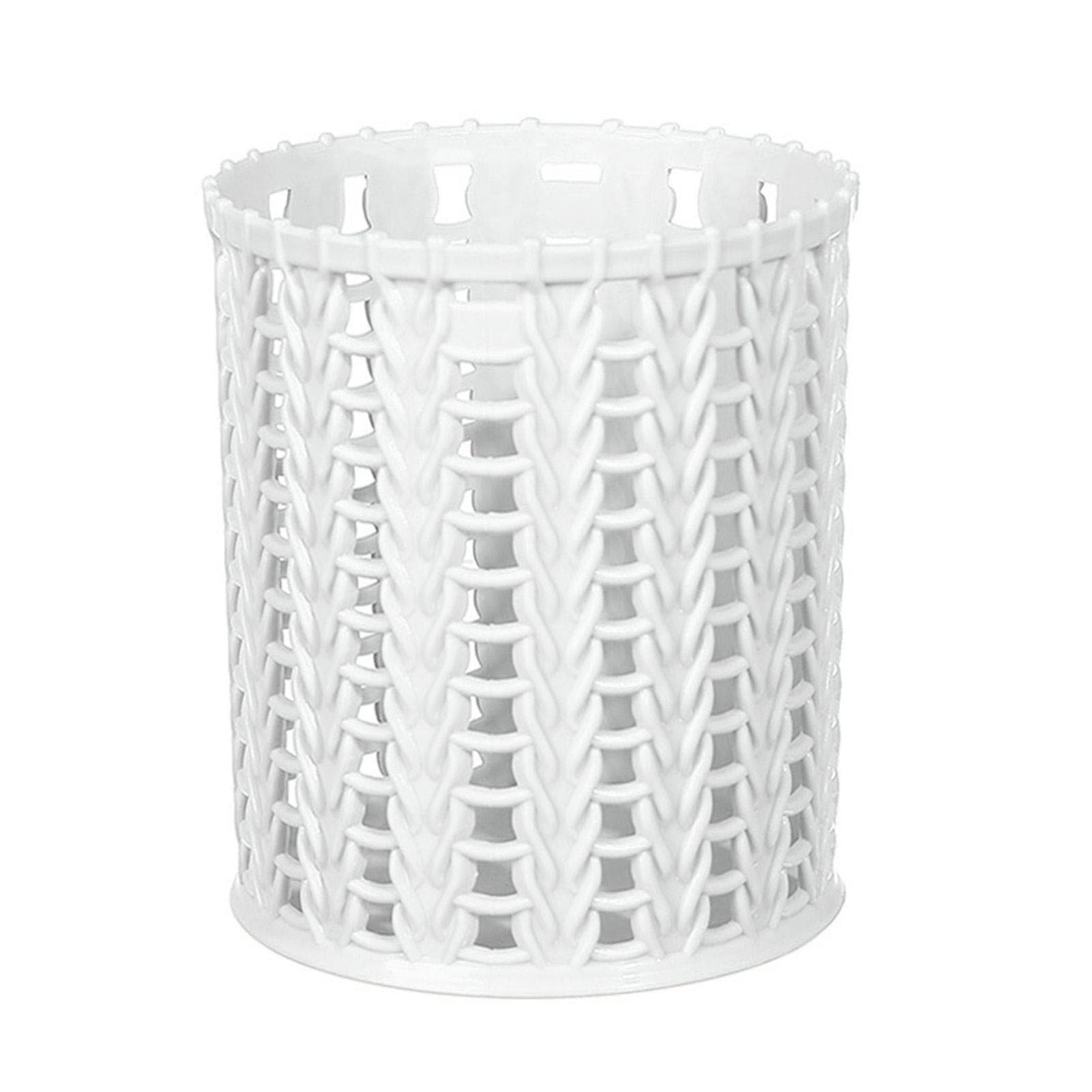 Hollow Out Pen Holder Large Capacity Rattan Style Desktop Stationery Storage Box for Students White white