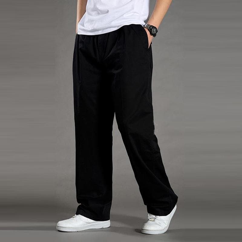 M-6XL Summer Men's Business Loose Bottoms Sweat-absorbent Thin Breathable Straight-leg Casual Pants L black