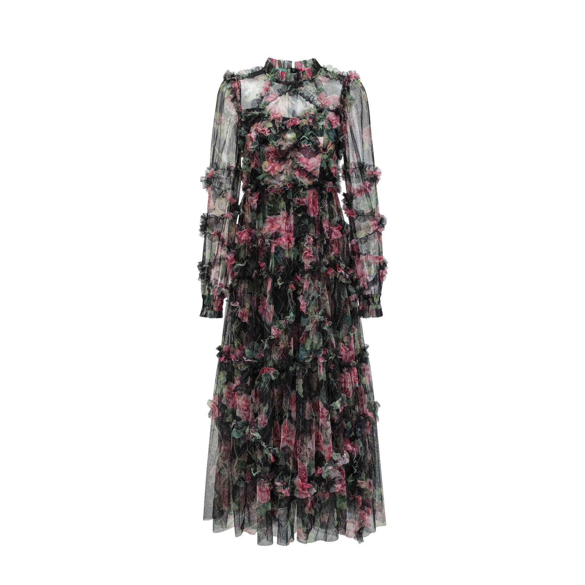 Skinny Floral Dress Long Sleeve Autumn New Banquet Party Dress Skirt XL black