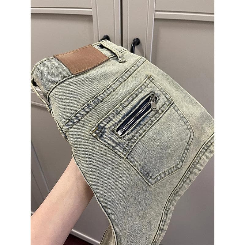 Five-point Jeans for Women Zipper Pocket Design High Waist Slimming Versatile A-line Shorts XL