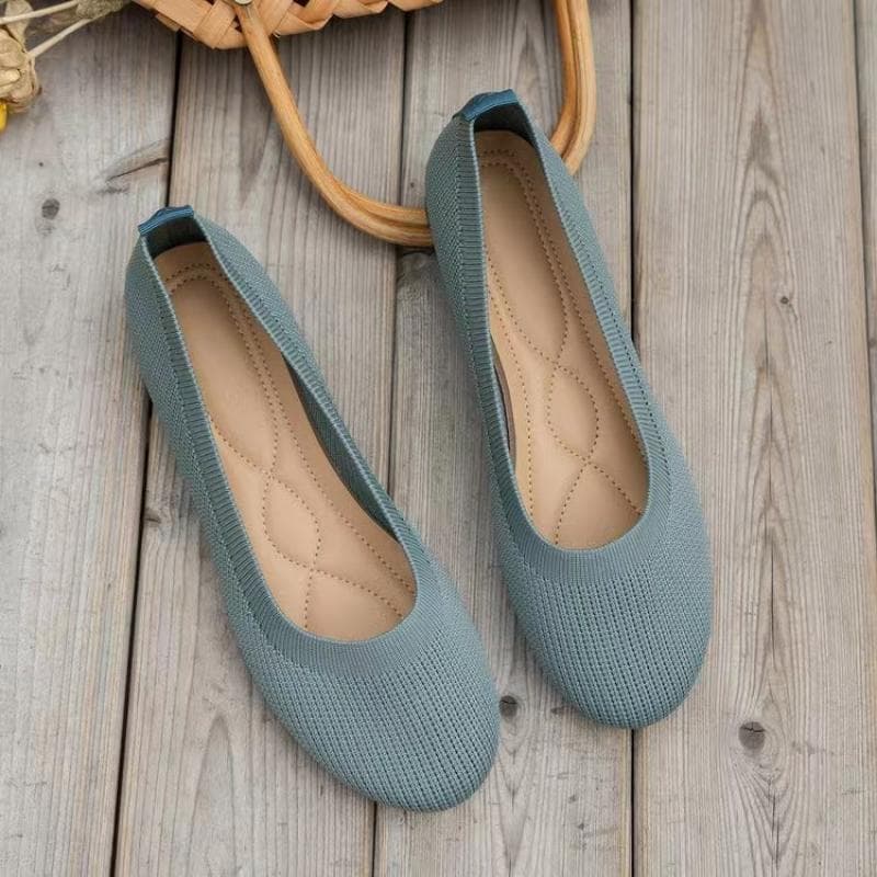 Spring Autumn Casual Shoes For Women Slip-on Pump Knit Single Flat Shoes Breathable Round Toe Ladies Cloth Loafers Large Sized 38 light blue