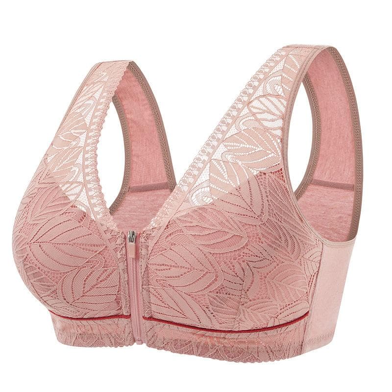 Soft Cotton Cup Front Zipper for Middle-aged and Elderly Lingerie Women's Strapless Vest with Lace Oversized Bra 52/120 pink