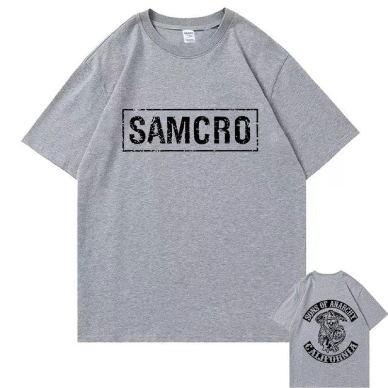 Sons of Anarchy SAMCRO Double Sided Print Tshirt Men Womnen Fashion Hip Hop Rock Tees Short Sleeve Summer Cotton T Shirts Tops L light grey