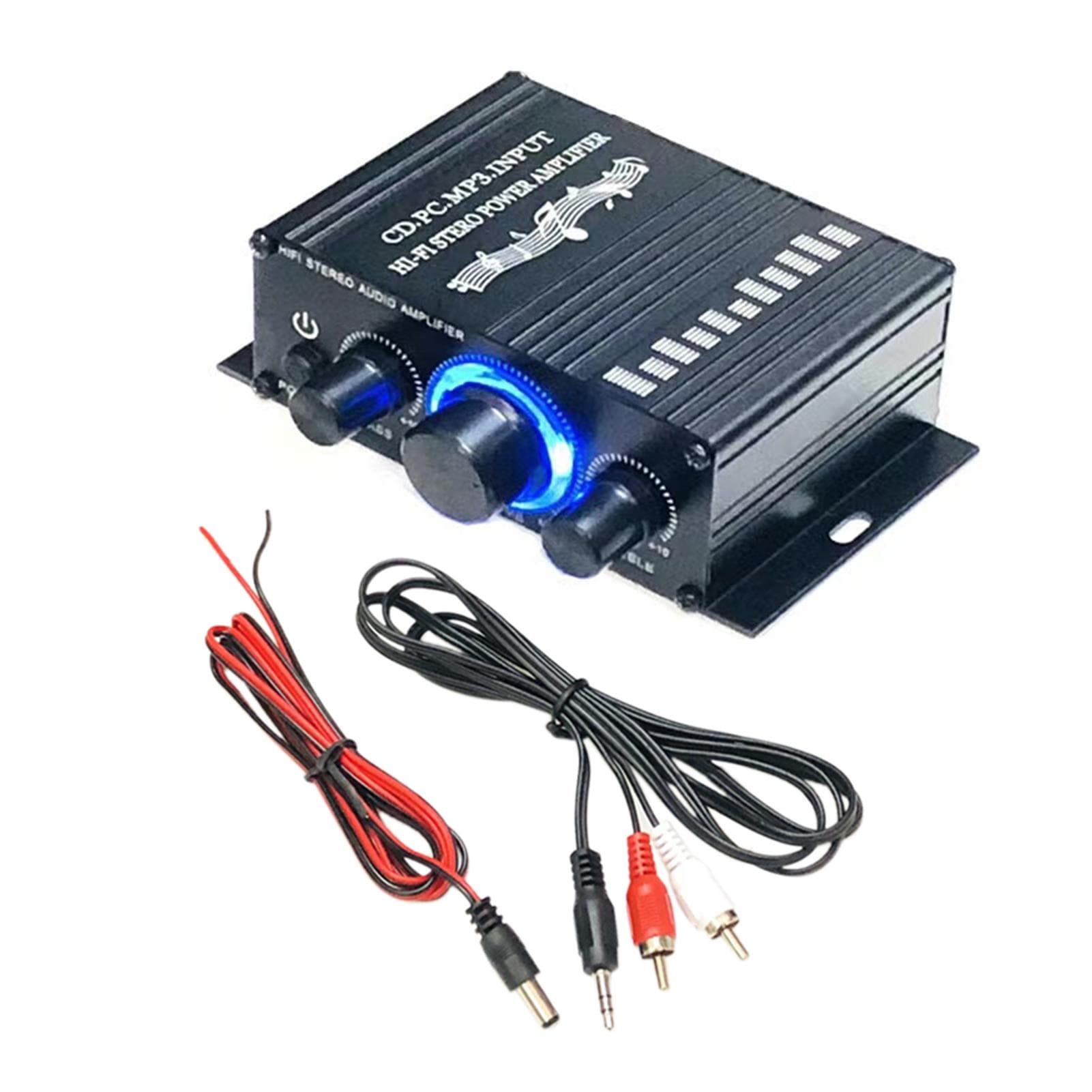 Mini Amplifier HiFi Car Stereo Music Receiver FM MP3 Power Amplifier Receiver & Connection Cable & Audio Cable