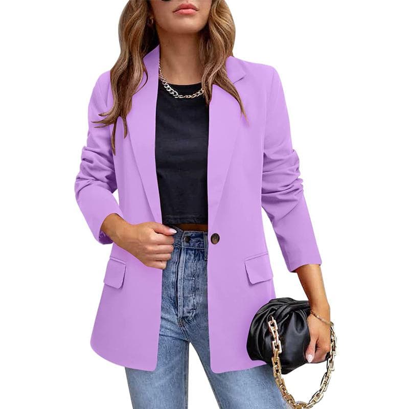 Women Business Jackets Long Sleeve Blazer Ladies Open Front Work Casual Plain Coats M purple