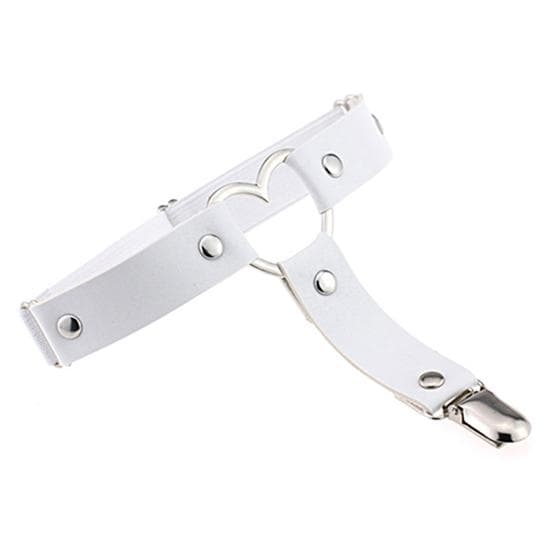 Punk Garter Solid Color Free Adjustment Faux Leather Heart Shape Leg Garter for Club white