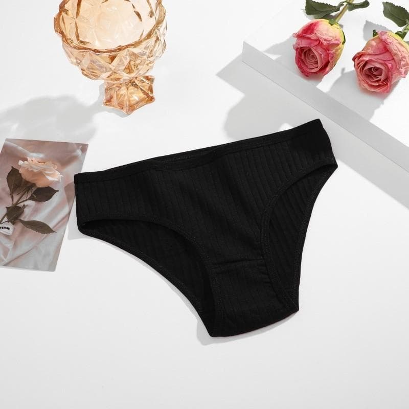 FINETOO Pure Cotton Panties for Women Plus Size Comfort Sexy Briefs Solid Color Panty Female Underpants XS-6XL L black