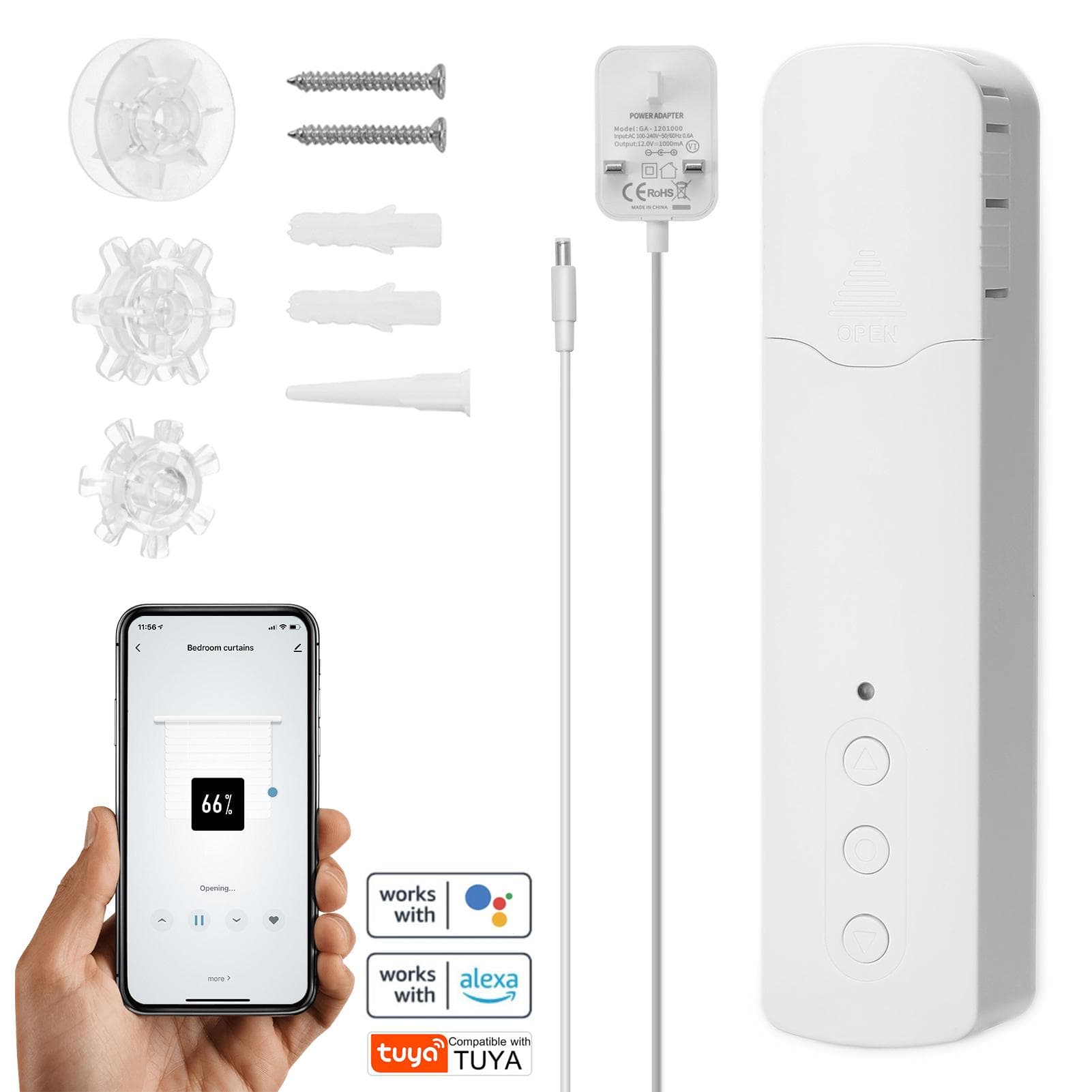 Tuya WiFi TM616EGWT Intelligent Pull Bead Curtain Motor Intelligent Home Household Hotel Electric UK Plug