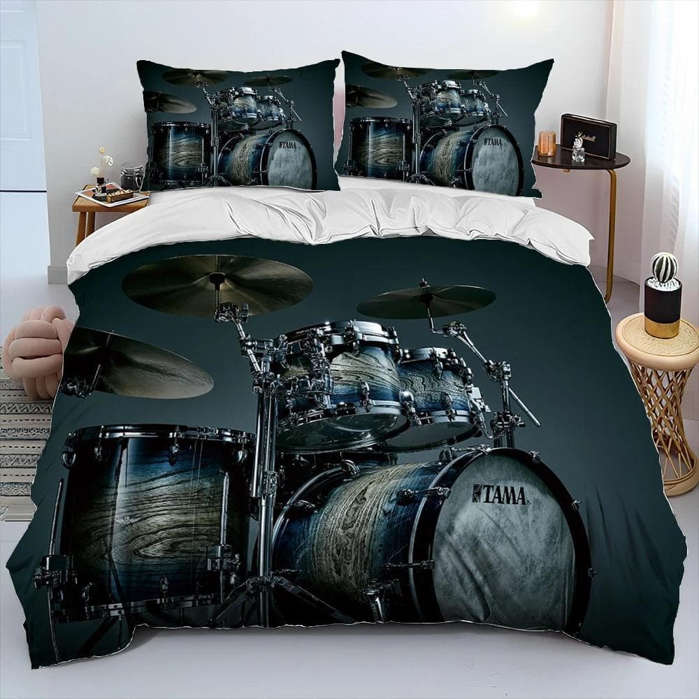3D Drum Kit Music Instruments Comforter Bedding Set,Duvet Cover Bed Set Quilt Cover Pillowcase,King Queen Size Bedding Set Adult 70x133cm 2pcs