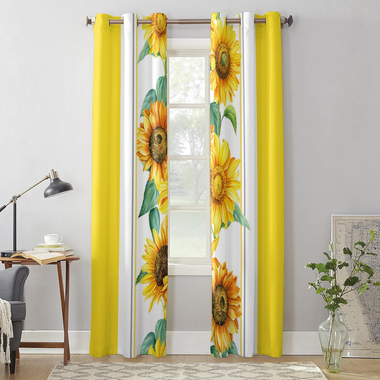 Yellow Watercolor Sunflower Modern Window Curtains for Living Room Bedroom Curtain Kitchen Treatment Blinds Drapes 135W x 60H(cm) x1