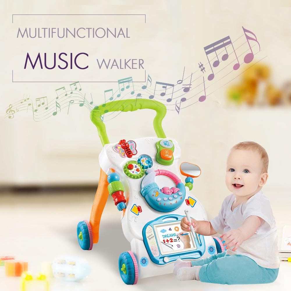 Multifunctional Toddler Trolley SittoStand ABS Musical Walker with Adjustable Height multicolour