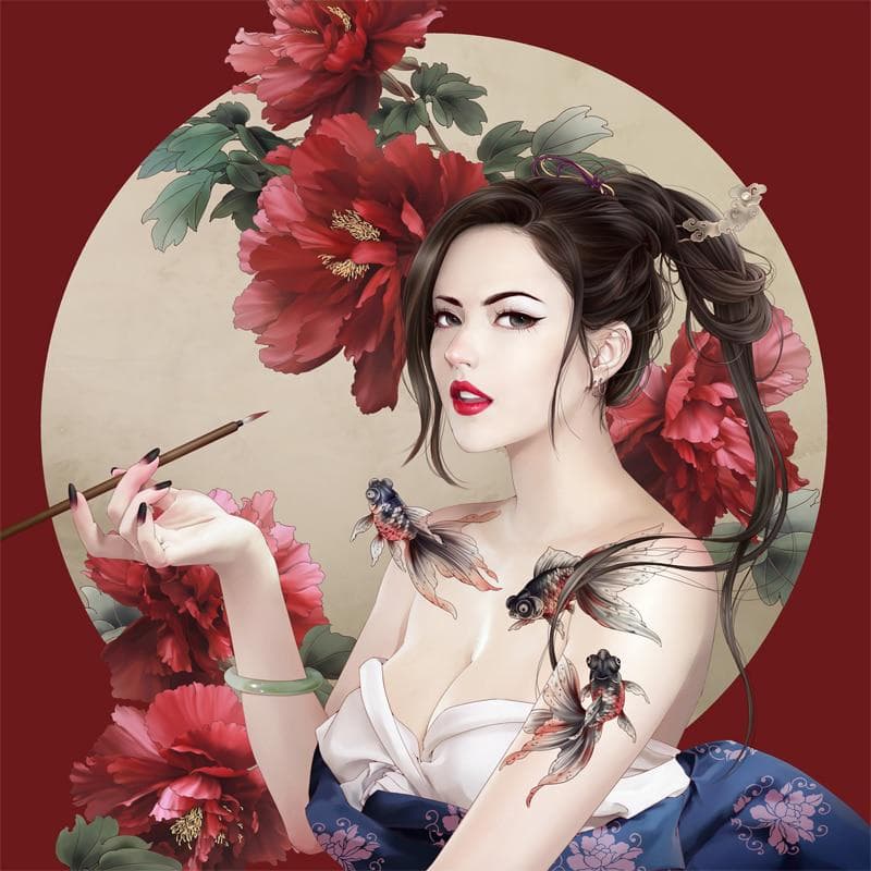 5d Diy Diamond Painting Cross Stitch Beauty Flower Fish Diamond Embroidery 30x30CM