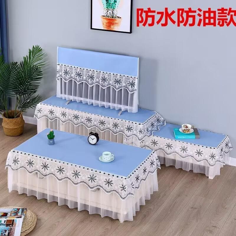 Wedding Decoration Table Cloth LCD TV Cover Lace Hanging Dust Cover Rectangular Washable Dust-proof Home Decor Party Tablecloth 35x60x30cm TV desk