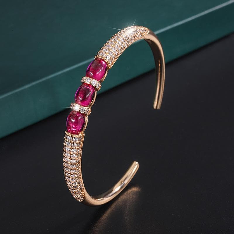 CMM Luxurious Rose Red Zircon Gold Color Hard Opening Adjustable Bangle for Women gold