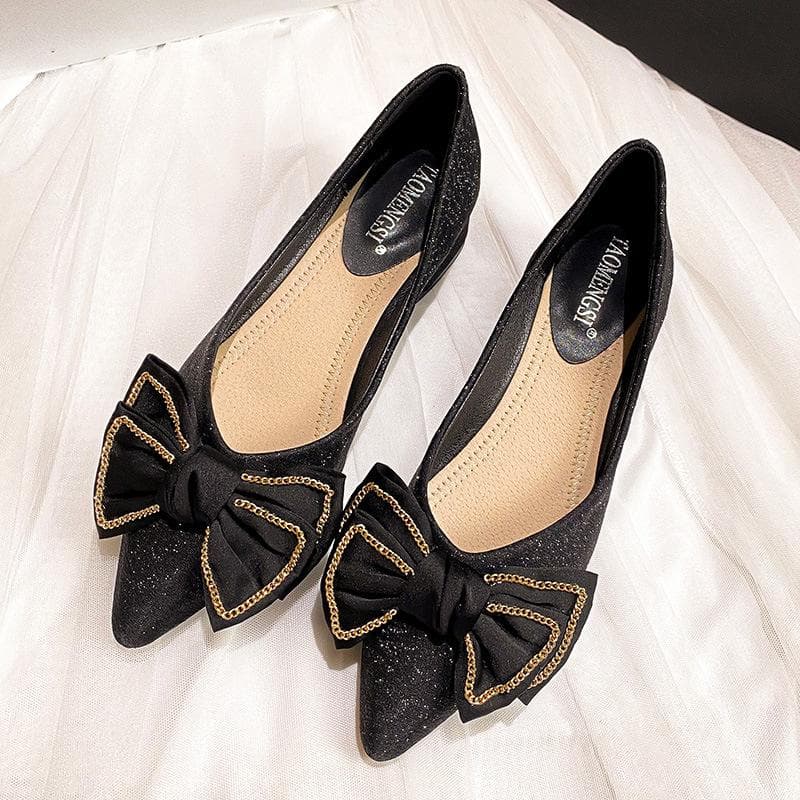 Pointed-toed Single Shoes Femininity Spring New Evening Wind Gentle Shoes Bow All-match Shallow Mouth High-heeled Shoes 33 black
