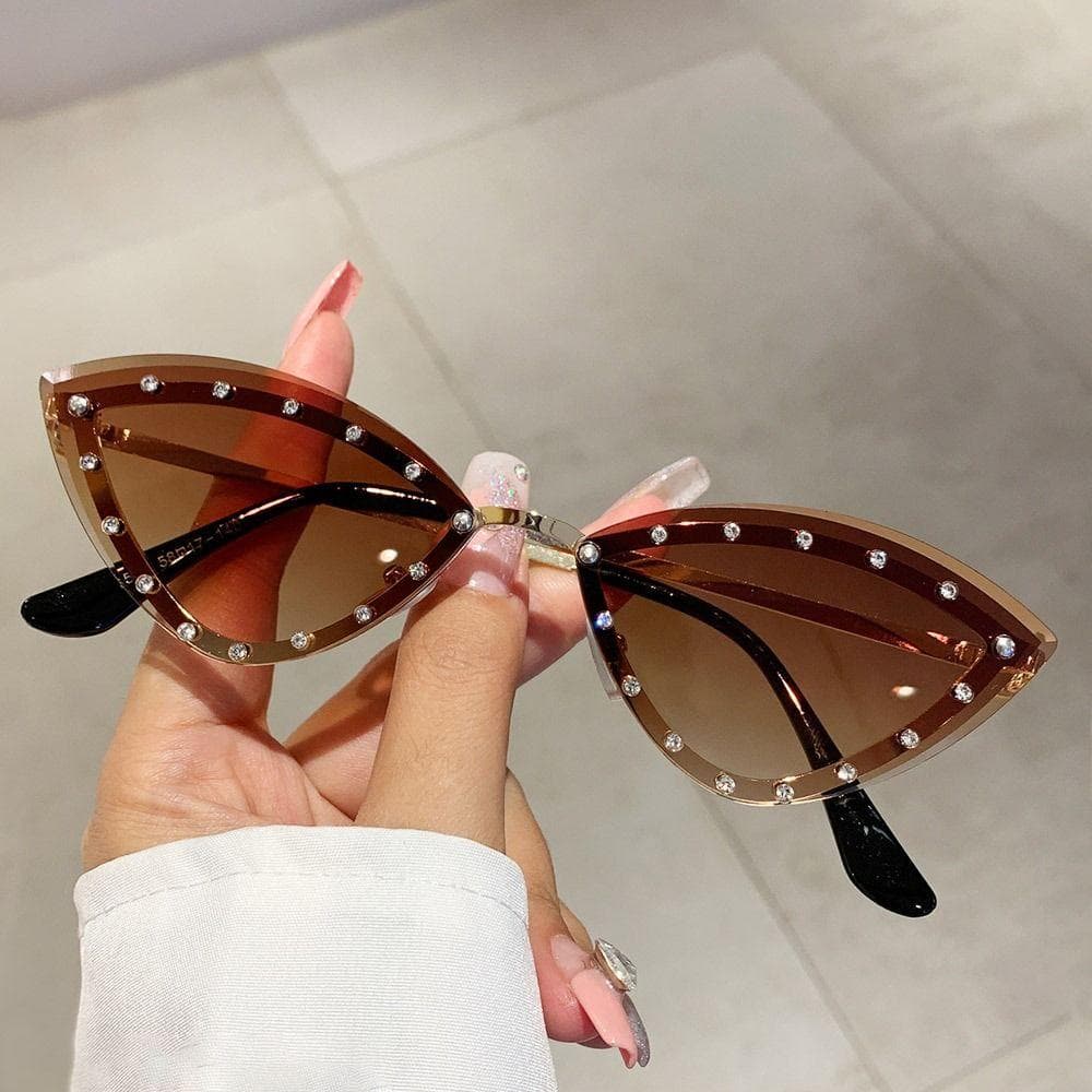 Trendy Gradient Cat Eye Sunglasses UV400 Protection Stylish Rhinestones Eyewear for Women & Men