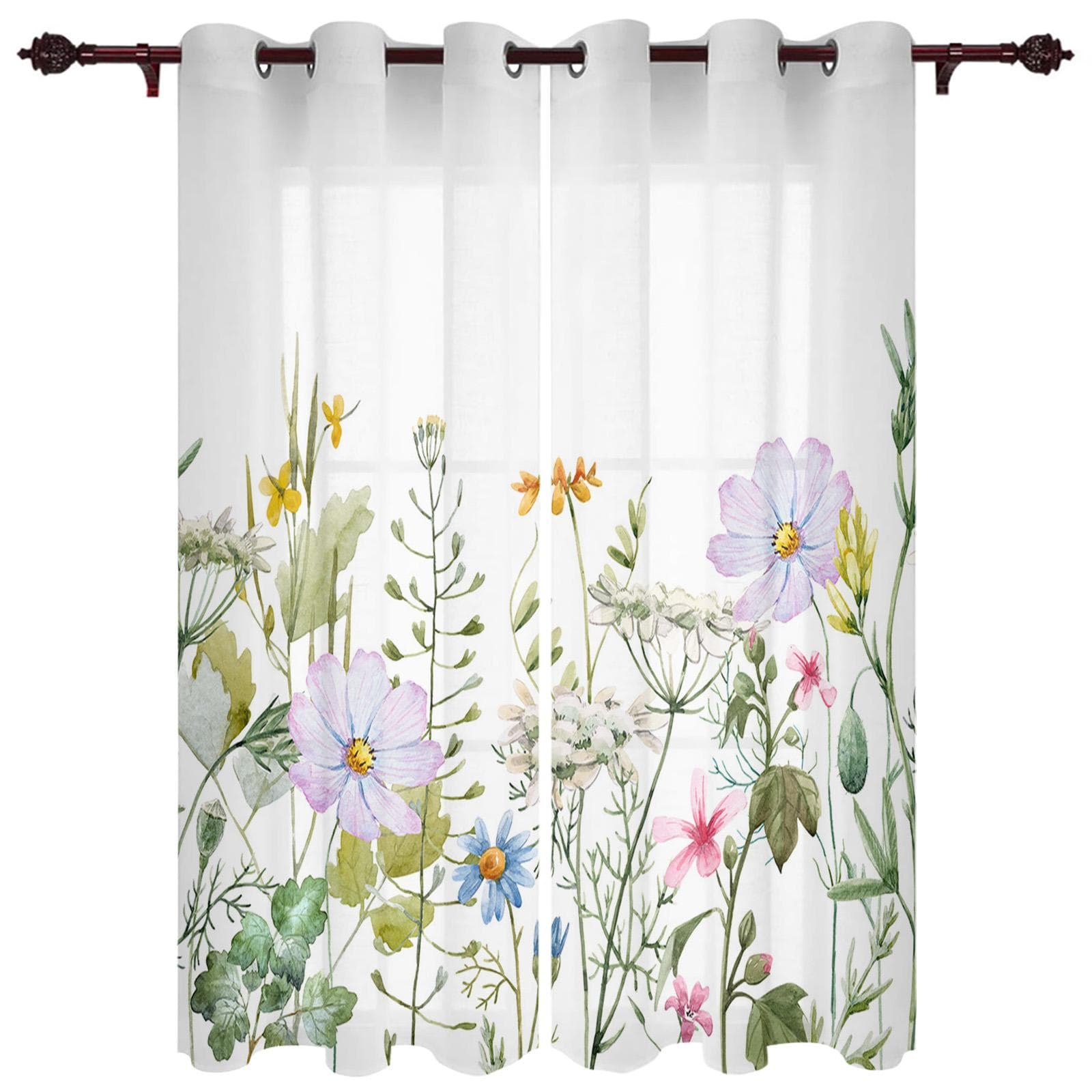 Blue Morocco Spring Flower Wildflower Window Curtains Home Decor Living Room Curtains Bedroom Curtains Kitchen Door Drapes 70W x 100H(cm) x2