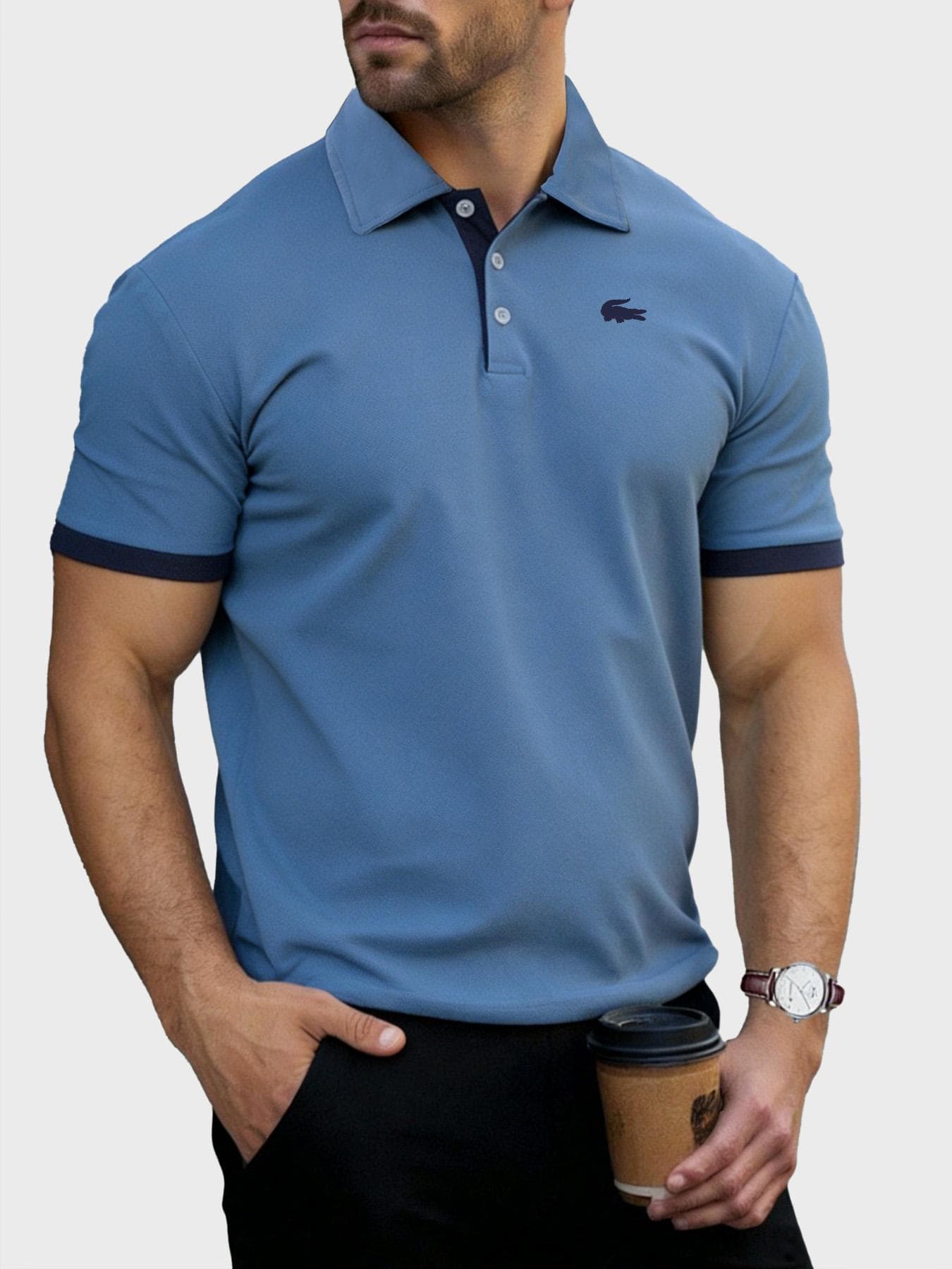 Men's Polo Shirts Short Sleeve - Shirts for Men's Regular-Fit, Casual Athletic Collared T-Shirts L blue