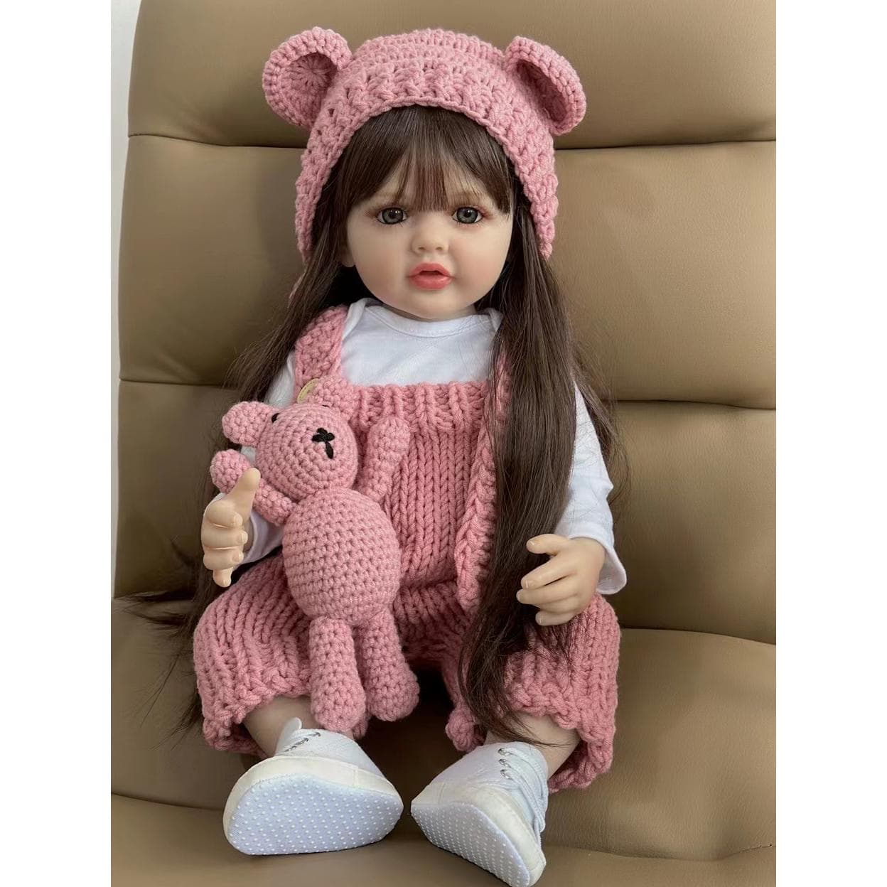 Lifelike Reborn Baby Girl 55 CM 22 Inch Doll Soft Silicone Long Brown Hair Realistic Princess Toddler Bebe Birthday Gift same as picture