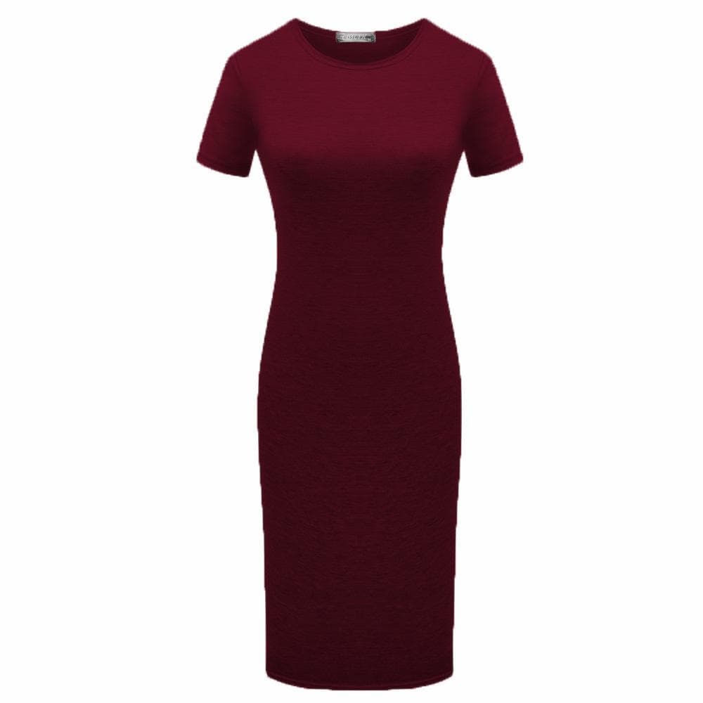Hot Sales Sexy Round Neckline Skirt Fashion Short-sleeved Mini Dress Tight-fitting Hip Skirt L burgundy