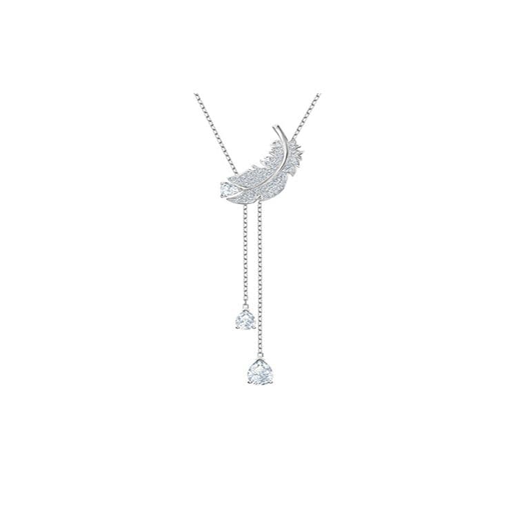 Swarovski Y Shape Feather Long Pendant Necklace Women necklace Platinum 5493397 Box (Random Color)