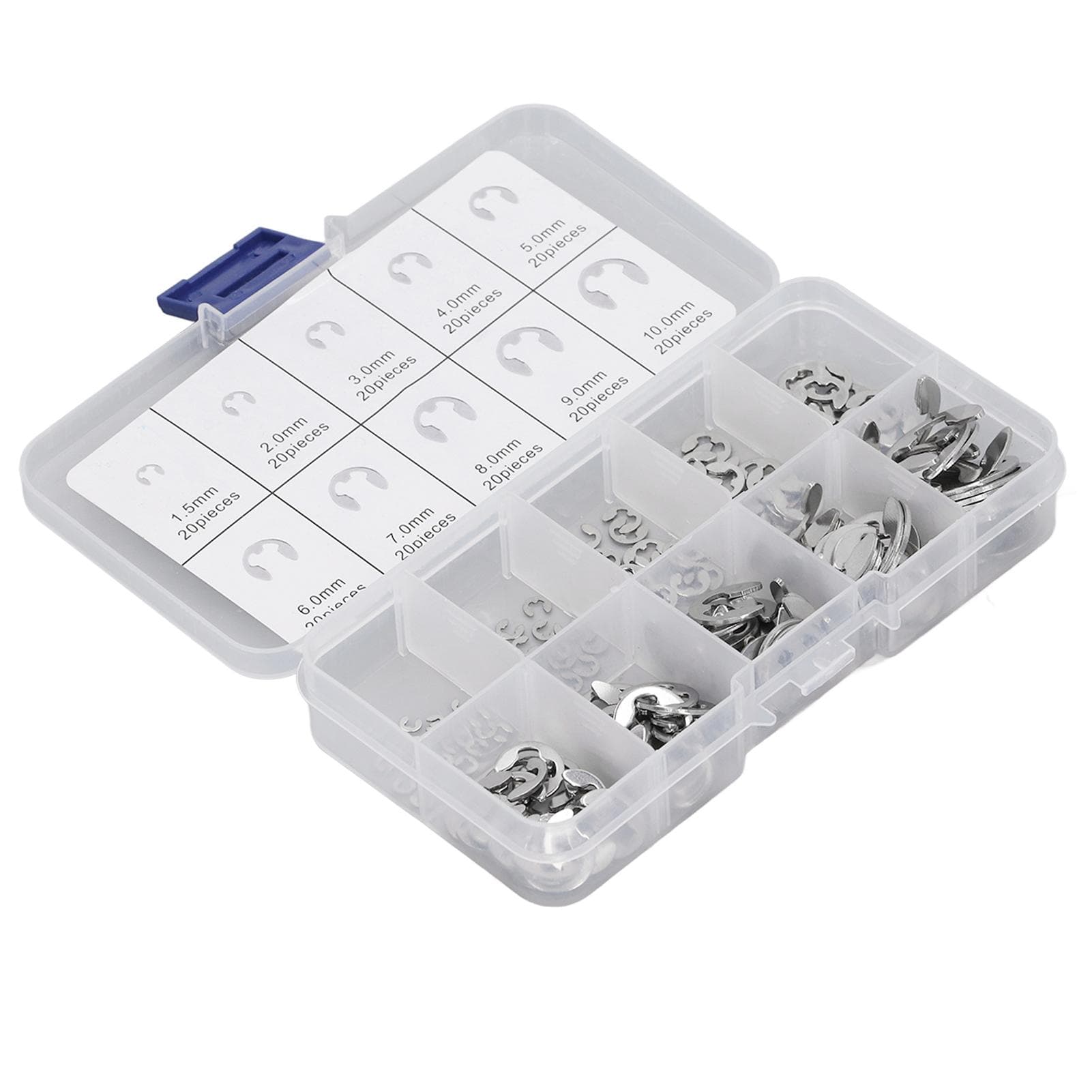 200PCS E Clip Assortment Kit Stainless Steel Good Tension Strength External Retaining Circlip for