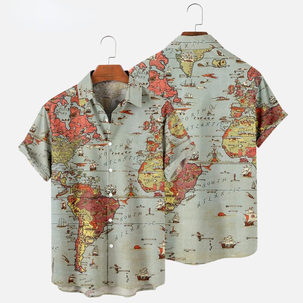 Hawaiian Shirts Map 3d Print Shirt Men's Women's Shirts Men's Casual Vocation Lapel Shirt Summer Beach Camisa Trip Blouse Casual 4XL