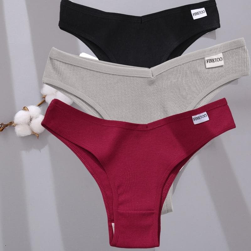FINETOO 3Pcs Women Cotton Panties Sexy Thongs 6 Colors Underwear For Woman Low-Rise Underpant Bikini Briefs M