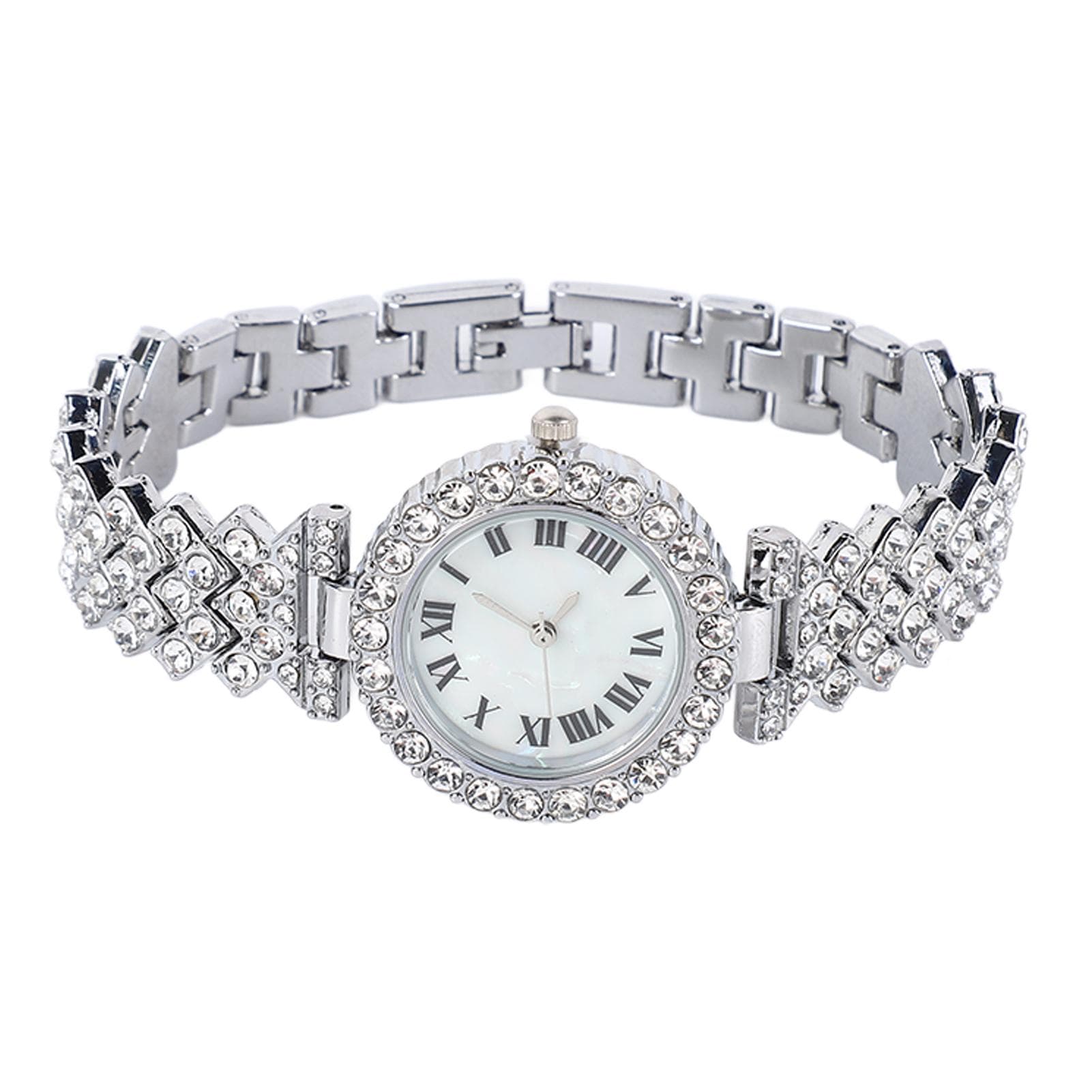 Watch and Bracelet Set Elegant Silver Rhinestone Wrist Watch for Women Mother Girl Birthday Day