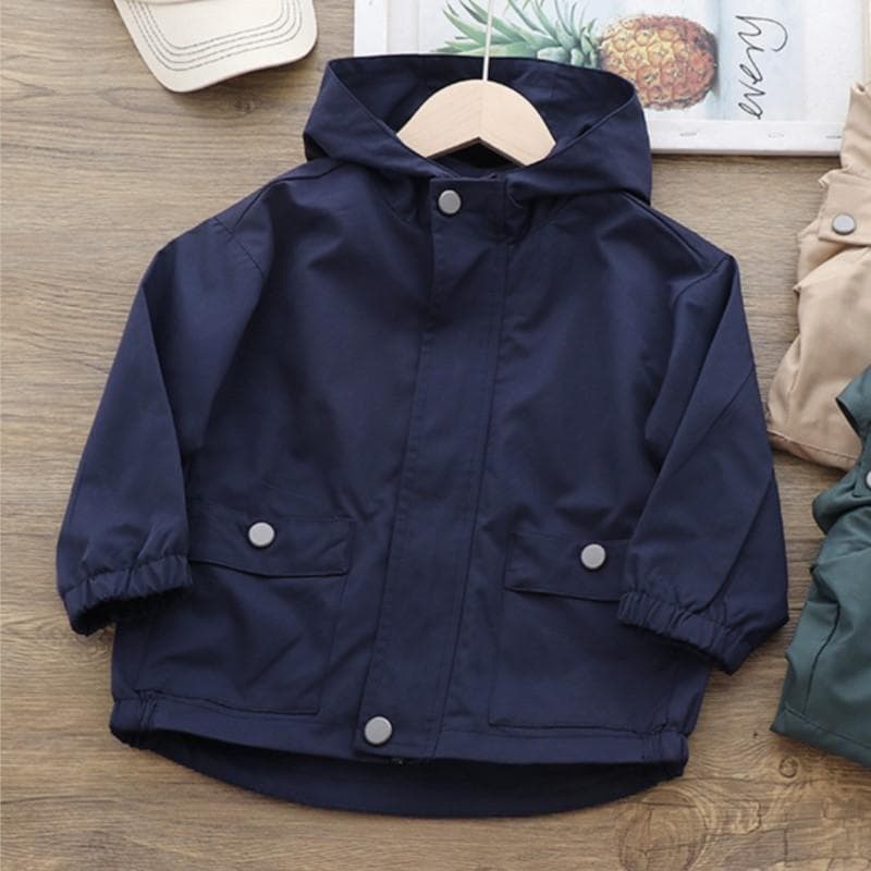Spring Autumn Kid Boys Jackets Zipper Hodded Solid Color Long Sleeve Children Boys Windbreak Casual Exterior Students Boys Coats 100 navy blue