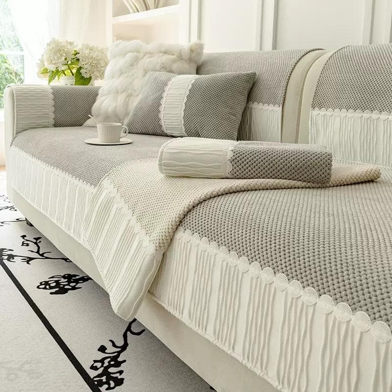 Splicing White Edging Sofa Cover for Living Room Small Plaid Corduroy Sofa Mat Towel Non-Slip Sofa Cover Couch Cushion Slipcover 70x70cm 1pcs
