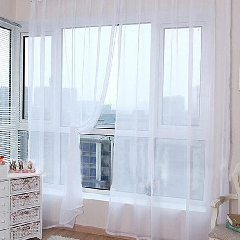 Decorative Colorful Floral Tulle Door Window Curtain Sheer Valances Tulle Home Supplies One Size white
