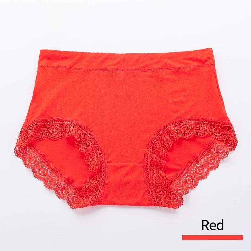 4-5Pcs/Lot Mid-High Waist Women's Panties Cotton Crotch Lace Breathable Tummy Large Size Women's Triangle Pants Underwear Briefs XL red