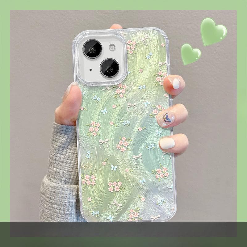 Applicable To Apple 15 Mobile Phone Case Summer IPhone 14 Smudged Floral Stand 13pm Feather Yarn Fresh 12 High-end iPhone SE (2nd Generation)