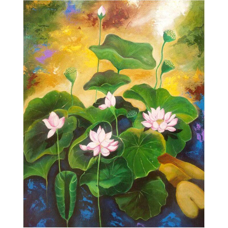 5D DIY Diamond Painting Cross Stitch Pink Lotus Full Round Diamond Embroidery Crafts Home Decoration 20X30CM