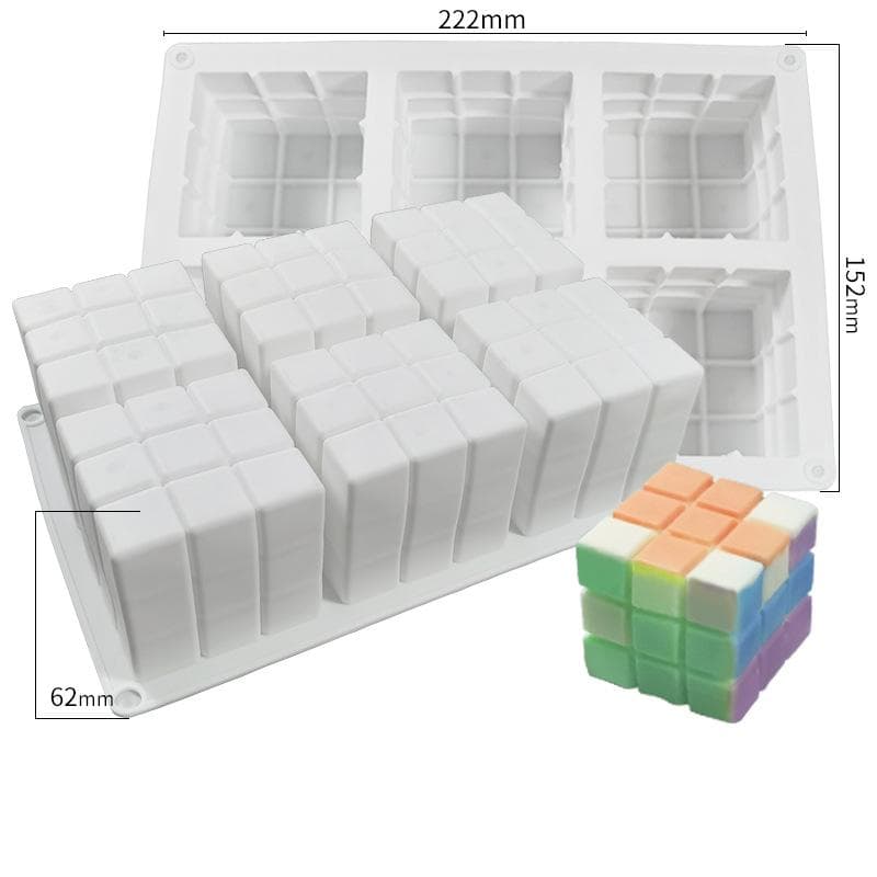 6-Cavity Rubik's Cube Mousse Cake Silicone Mold 3D Chocolate Baking Mould Dessert Cake DIY Decorating Art Cakes Crafts