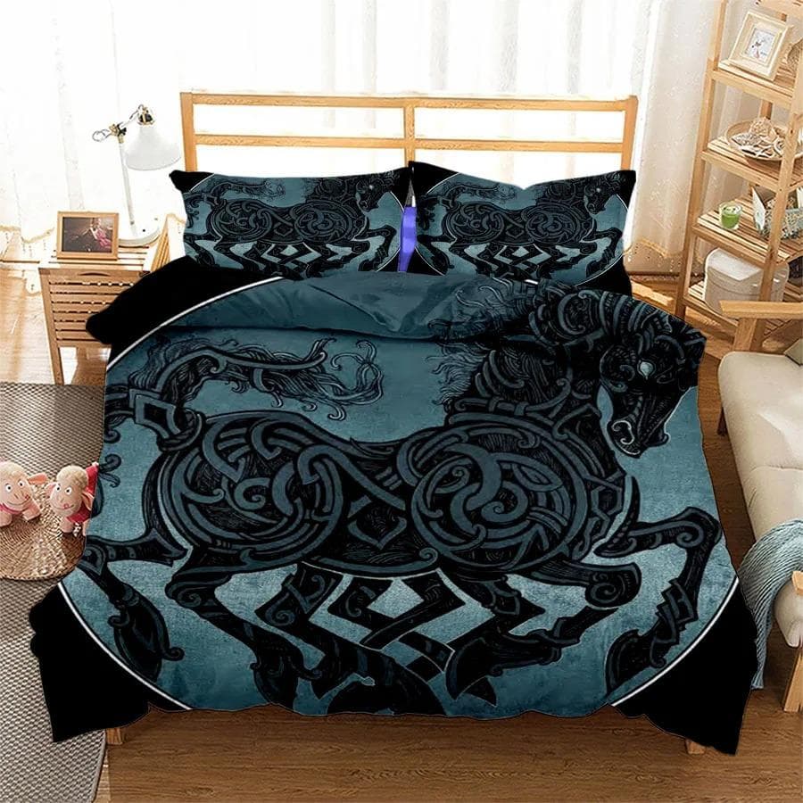 Viking Wolf Tattoo Dragon Rune 3D Print Bedding Set Duvet Covers Pillowcases One Piece Comforter Bedding Sets Bedclothes K351 EU single(135x200cm)