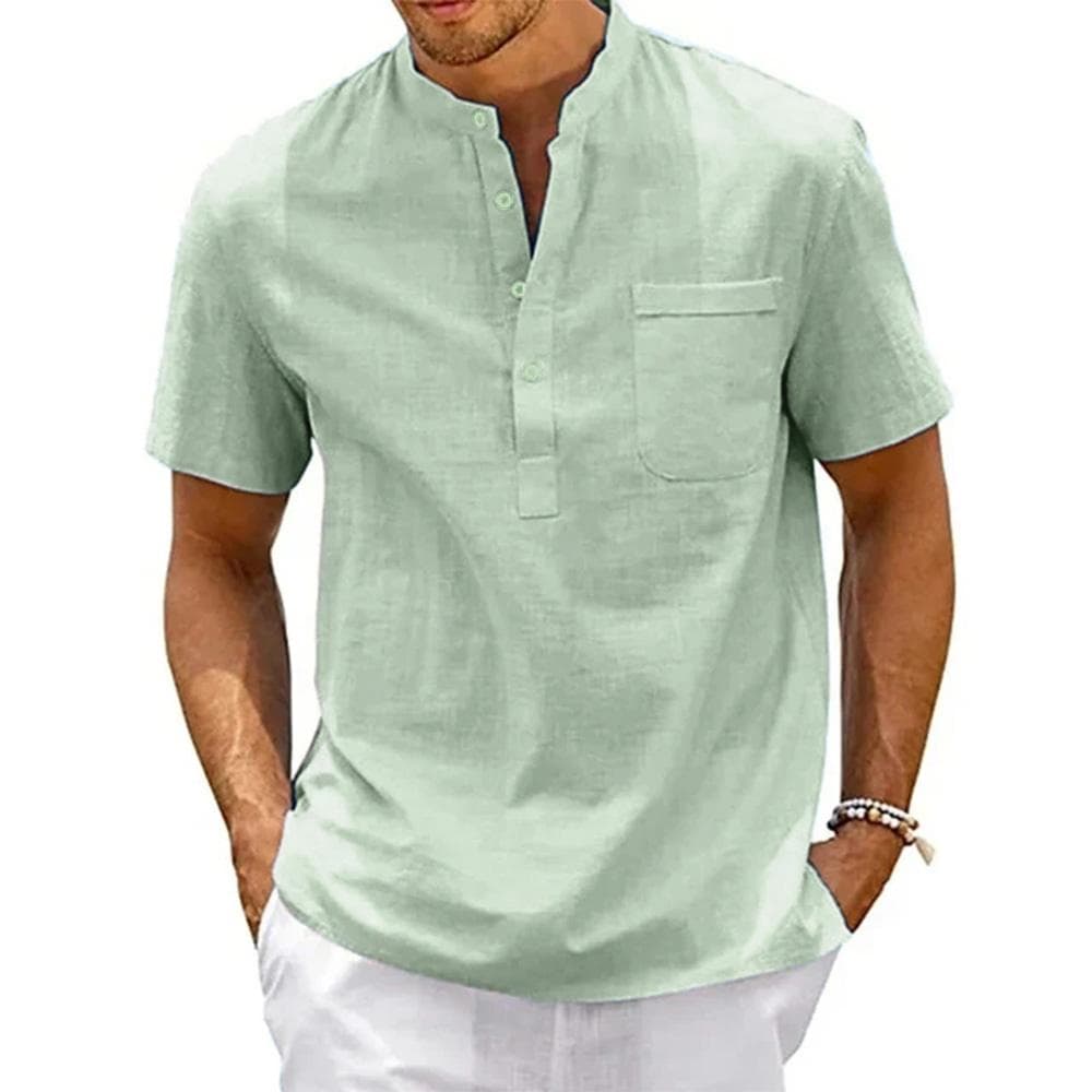 Summer Cotton Linen New Men's Short-Sleeved T-shirt Casual Men's T-shirt Shirt Male Pocket Breathable S-3XL XL green