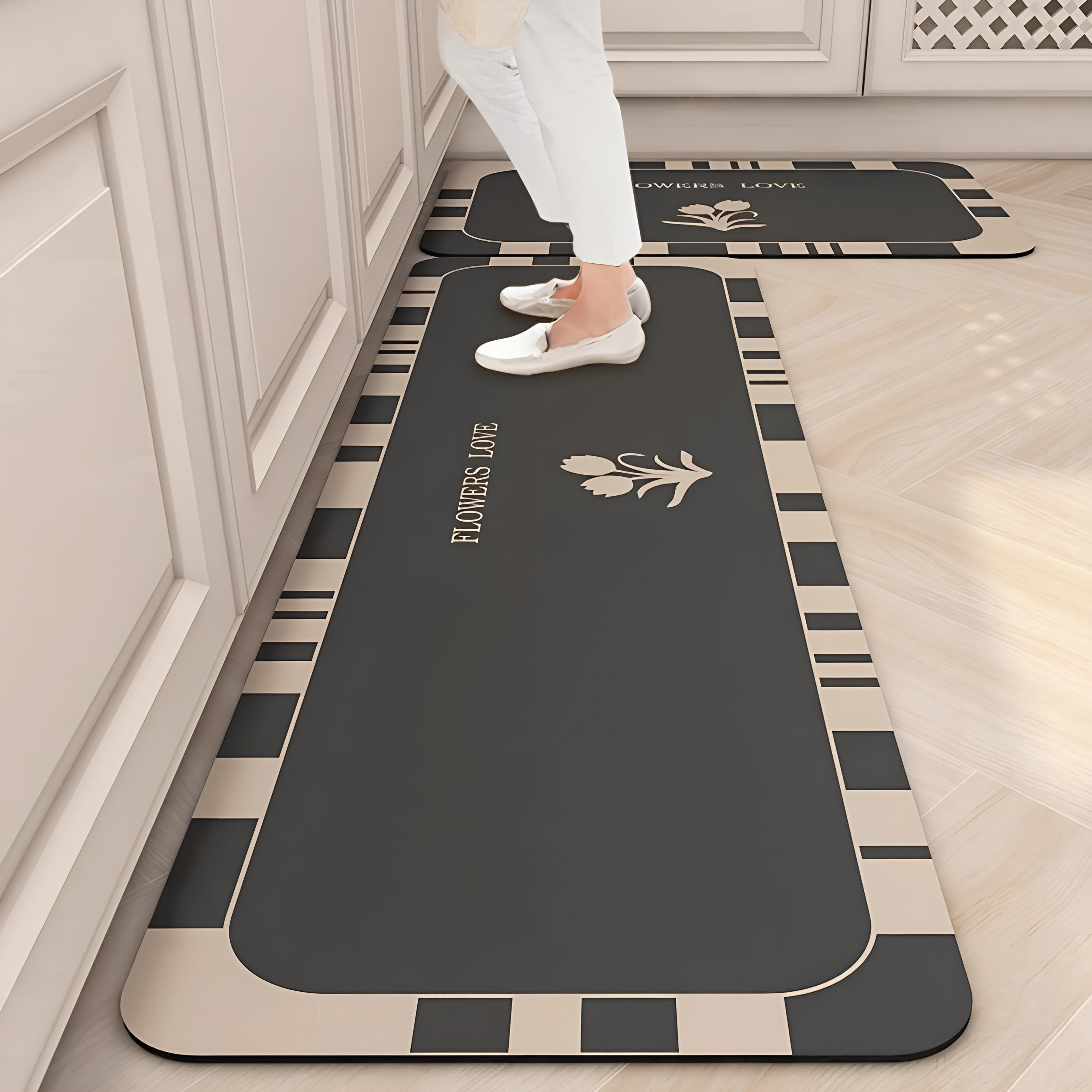 Kitchen Floor Mat: Water-Absorbing, Quick-Drying, Anti-Skid, Dirt-Resistant, Easy-Care, Soft Diatom Mud Mat 50x80+50x150cm grey