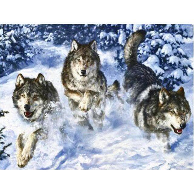 DIY 5D Diamond Painting Wolf Animal Mosaic Kit Cross Stitch Diamond Embroidery Full Drill Round 40X50CM blue