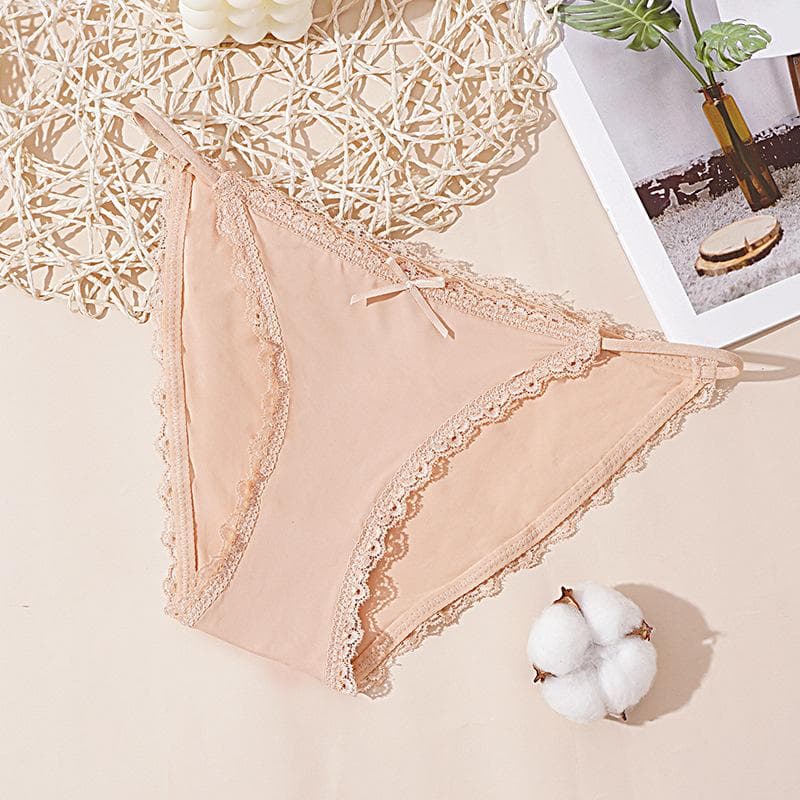 Ice Silk Seamless Women's Underwear Sexy Low Waist Lace Edge Underwear Thin Breathable Underwear XL beige
