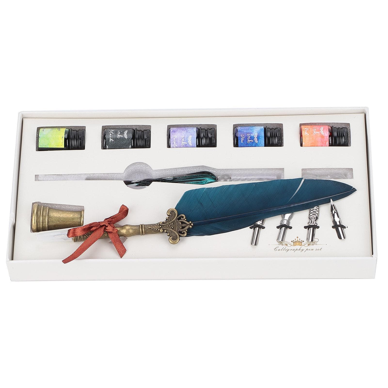 Calligraphy Pen Set Glass Ink Feather Fountain Pen with Replaceable Nib Writing Gift Box