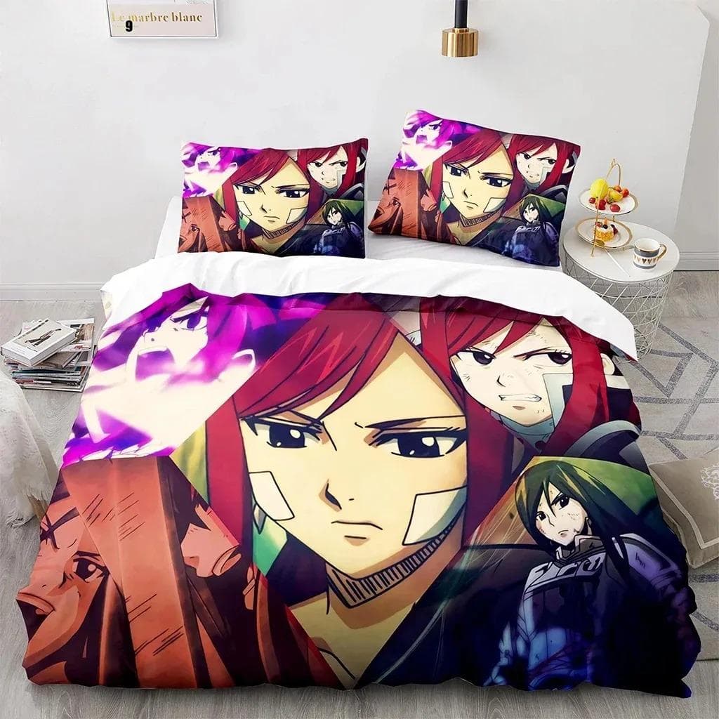 3D Print Fairy Tail Anime Natsu Bedding Set Duvet Cover Bed Set Quilt Cover Pillowcase Comforter king Queen Size Boys Adult 70x133cm 2pcs