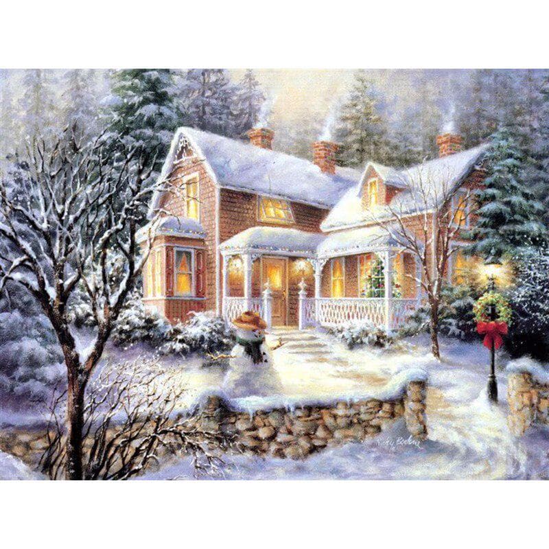 House & Ground Cross Stitch Diamond Embroidered Needlework Diamond Painting Round Diamond Embroidery 20X30CM