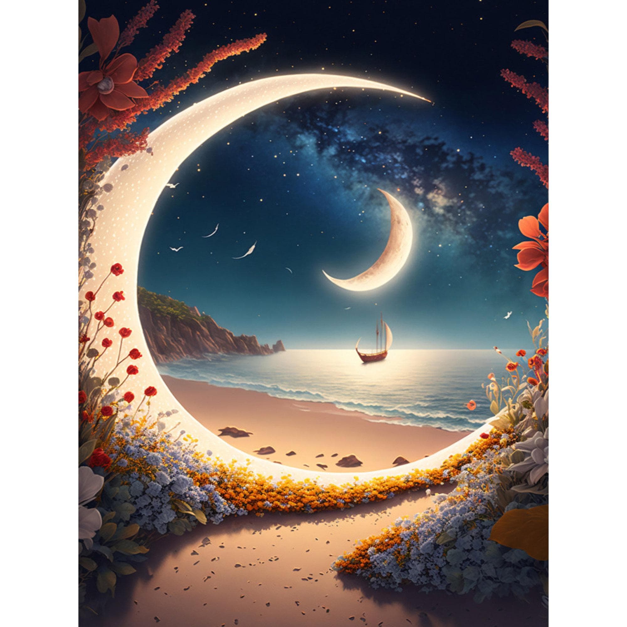 HuaCan Diamond Painting DIY Kit Night Landscape Picture Full Round Drill Mosaic Moon Paintings Embroidery Home Decor 40x50cm