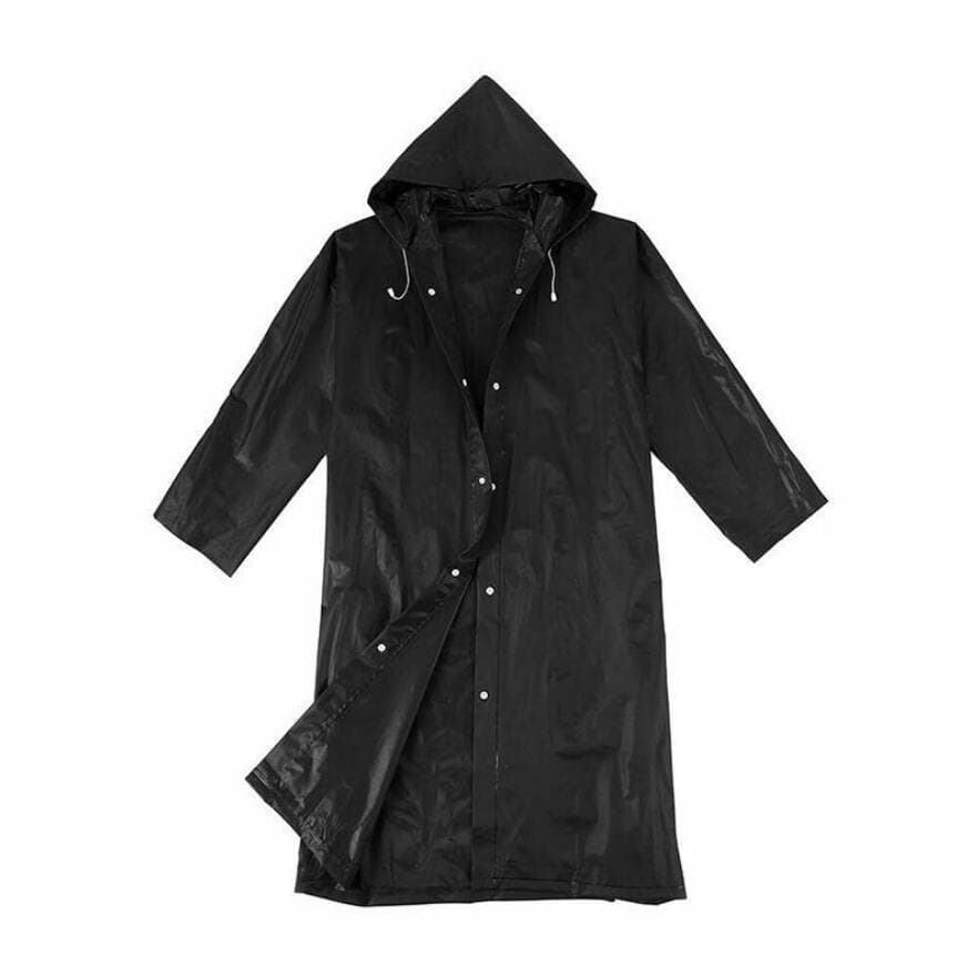 Unisex Adult Outdoor Raincoat Black EVA Cloth Long Rain Poncho With Hat black