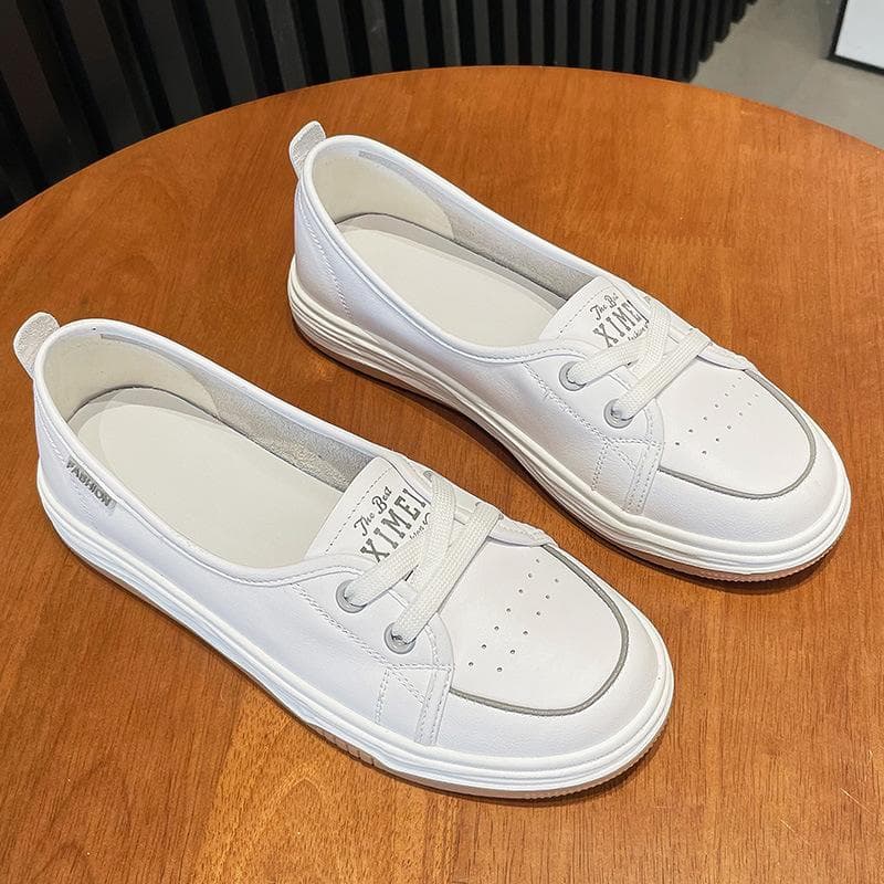 100% Genuine Leather Shoes Women Flats Spring Summer Soft Cow Leather Women Casual Shoes Brand Ladies White Shoes A4871 6.5
